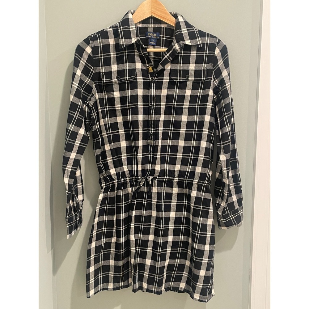 Polo Ralph Lauren‎ Girls Plaid Shirt Dress Drawstring Waist Size 16